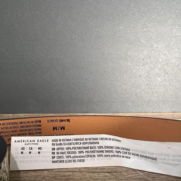 American Eagle Grey Genuine Cow Leather Snake Print Belt Size Medium, New - Picture 5 of 12